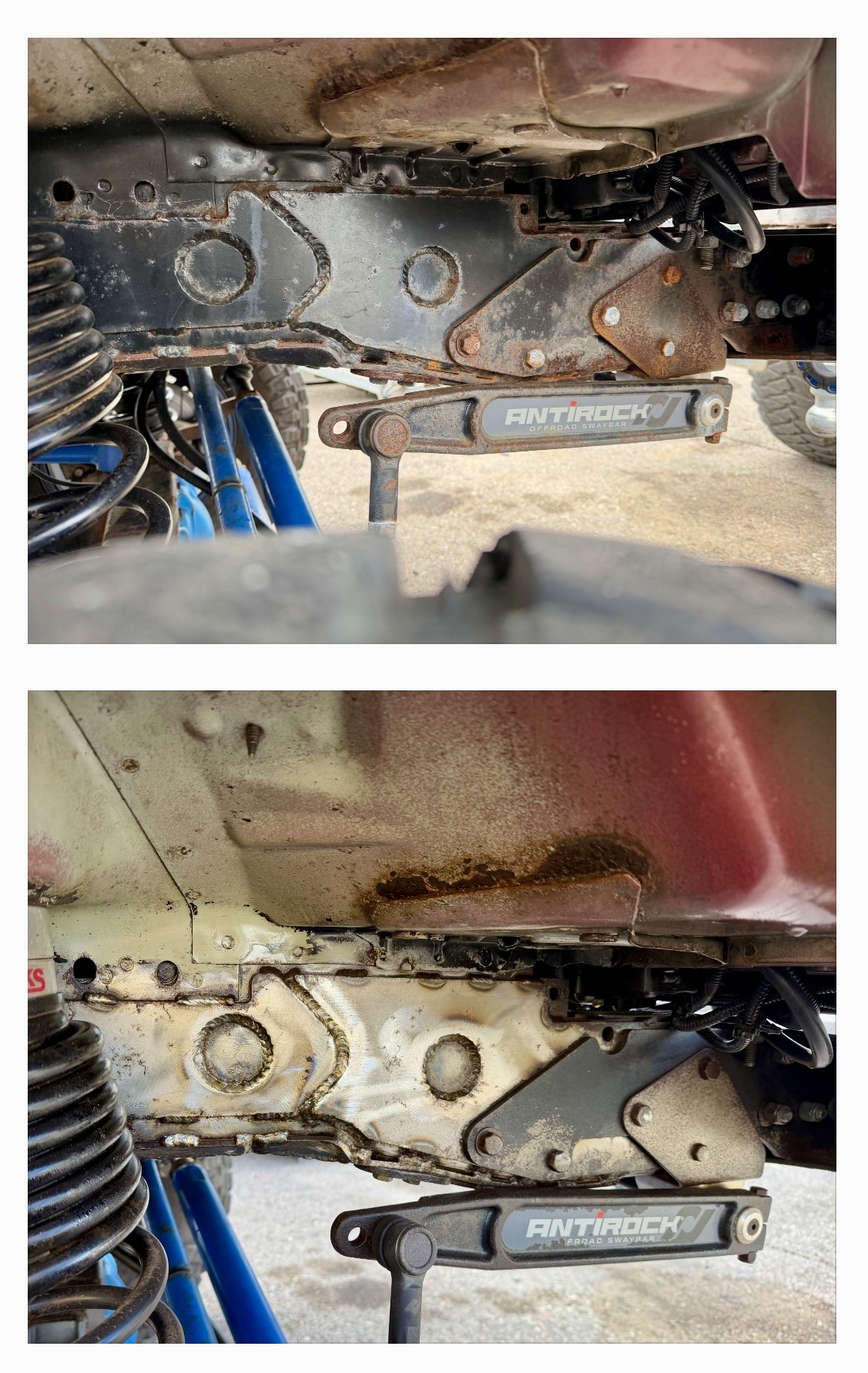 Rust removed from vehicle frame by dry ice blasting